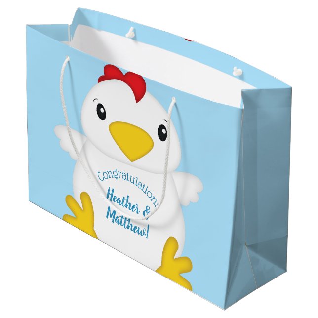 Chicken Baby Shower Blue Boy Große Geschenktüte (Rückseite Schrägansicht)