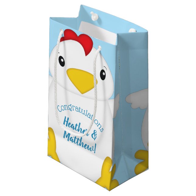 Chicken Baby Shower Blue Boy Kleine Geschenktüte (Vorderseite Schrägansicht)
