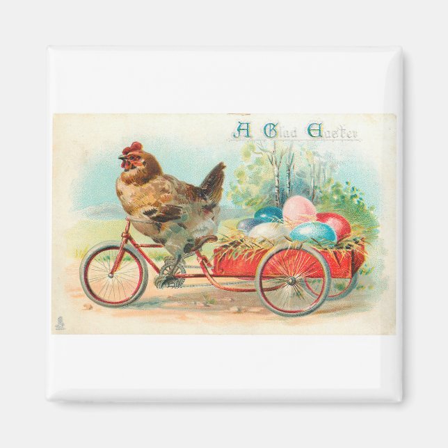 Chicken Bicycle Vintage Easter Magnet (Vorne)