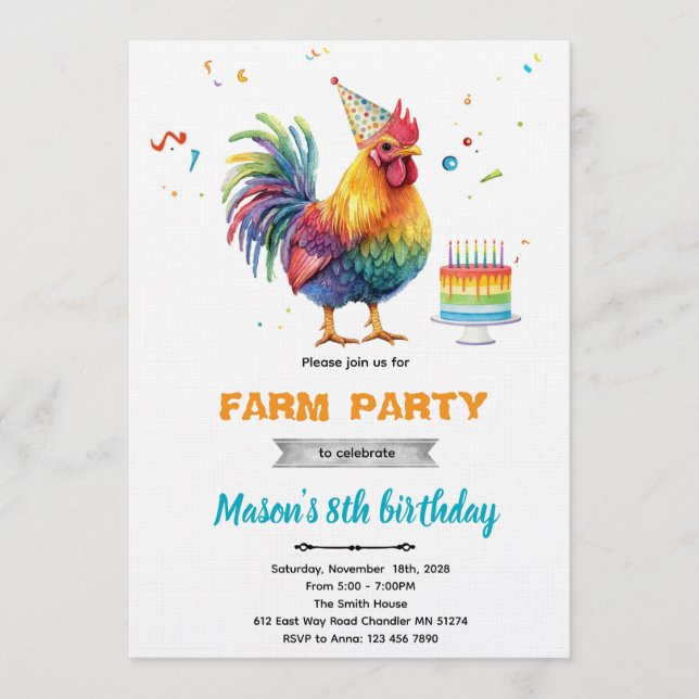Chicken Birthday Party Invitation (Devant)