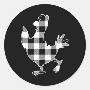 Chicken Black & amp; White Buffalo Kariert Merry C Runder Aufkleber