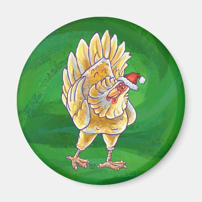 Chicken Christmas On Green Magnet (Vorne)