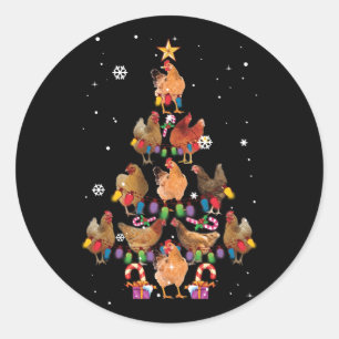 Chicken Christmas Tree Lights Funny Chicken Xmas Runder Aufkleber
