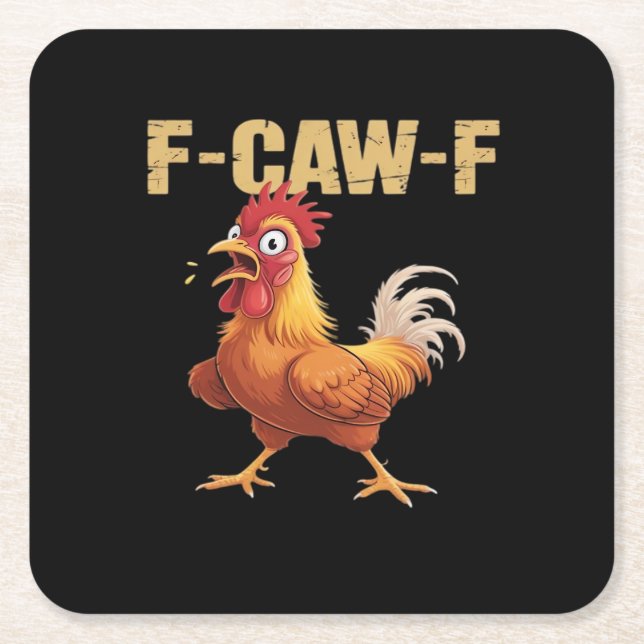 Chicken F-Caw-F Classic Funny Retro Rechteckiger Pappuntersetzer (Vorderseite)