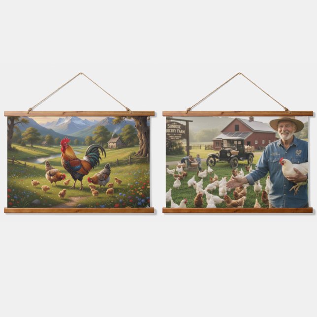 Chicken Farm Wood Topped Wall Tapestry Wandteppich Mit Holzrahmen (Doppelt)