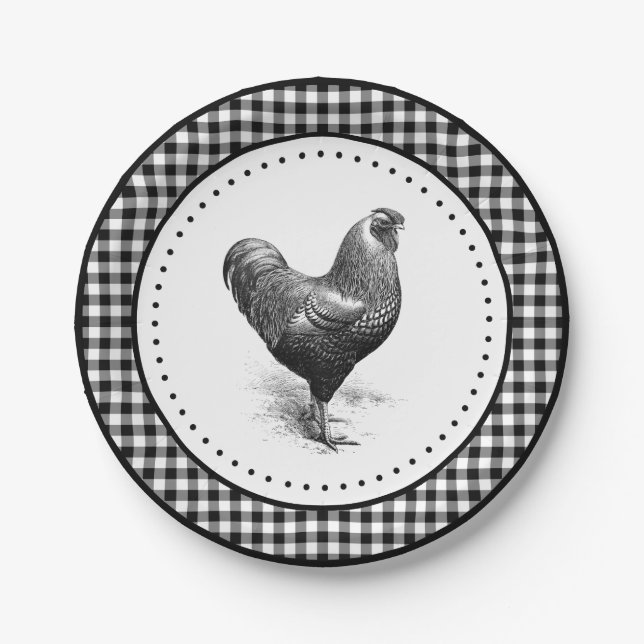 Chicken Gingham Pappteller (Vorderseite)