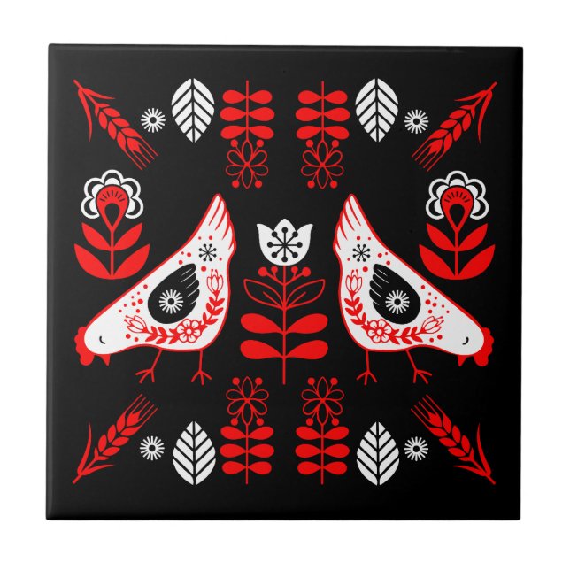 Chicken Hen Folk Fliese (Vorderseite)