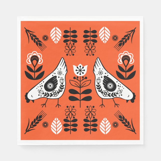 Chicken Hen Folk Serviette (Vorderseite)
