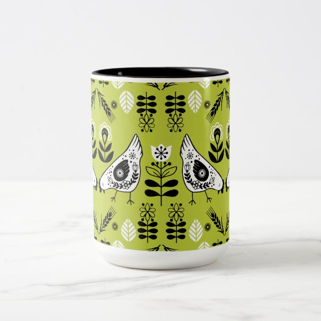 Chicken Hen Folk Zweifarbige Tasse (Mittel)
