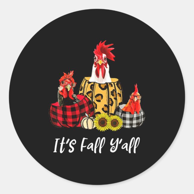 Chicken It's Fall Y'all Leopard Pumpkin Autumn Tha Runder Aufkleber (Vorderseite)