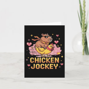 Chicken Jockey Capybara Riding Pixel Art Gamer Mem Karte
