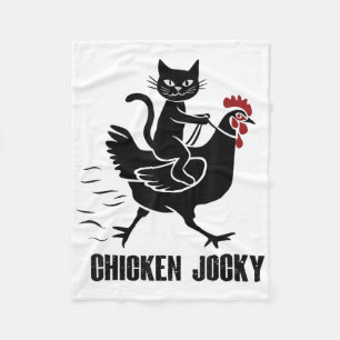 Chicken Jockey Funny Black Cat Fleecedecke