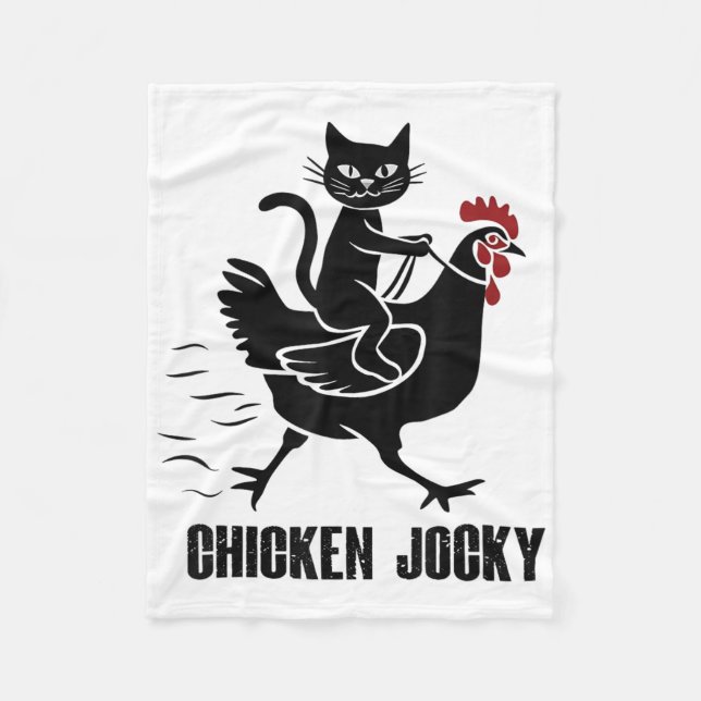 Chicken Jockey Funny Black Cat Fleecedecke (Vorderseite)
