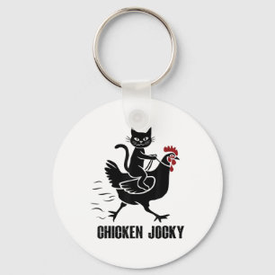 Chicken Jockey Funny Black Cat Schlüsselanhänger