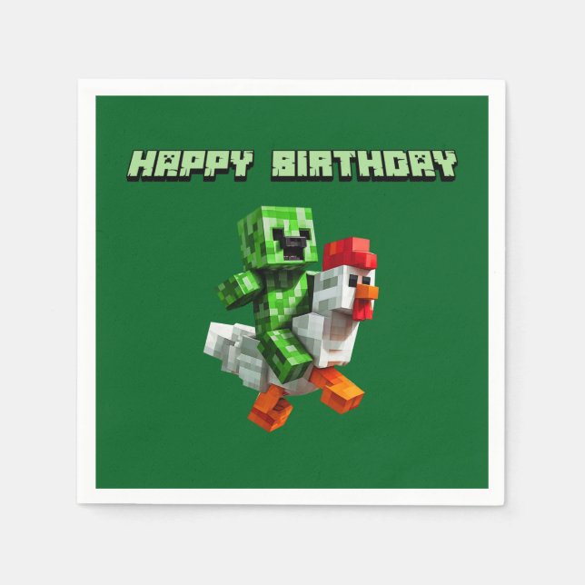 Chicken Jockey Funny Gaming Block Party Serviette (Vorderseite)