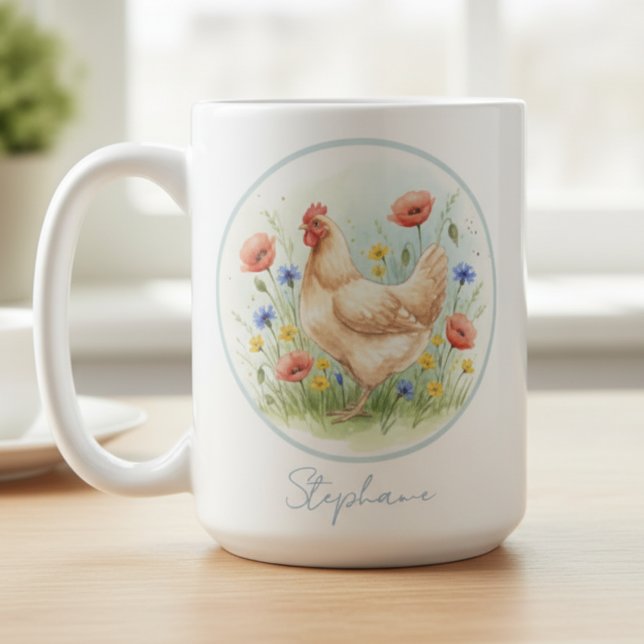 Chicken Lover Mug - Farmhouse Floral Hen Kaffeetasse (Backyard chicken farmer coffee mug)