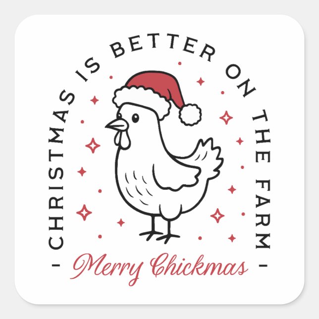 Chicken Merry Christmas farm country funny quotes Quadratischer Aufkleber (Vorderseite)
