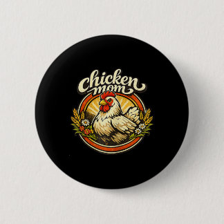 Chicken Mom Vintage Crest Illustration _1  Button