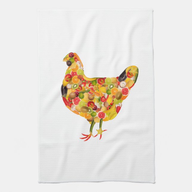 Chicken of fruits, vegetables. Add your own text ! Geschirrtuch (Vertikal)