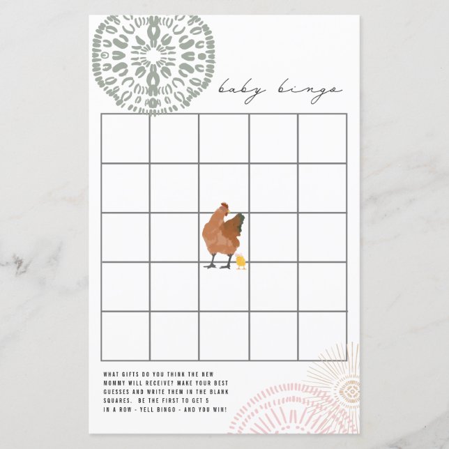 Chicken Pink Baby Dusche Bingo Spiel (Vorderseite)