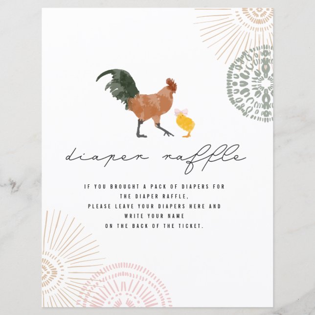 Chicken Pink Baby Dusche Windel Raffle Schild (Vorderseite)