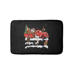 Chicken Riding Red Truck Xmas Frohe Weihnachten Badematte