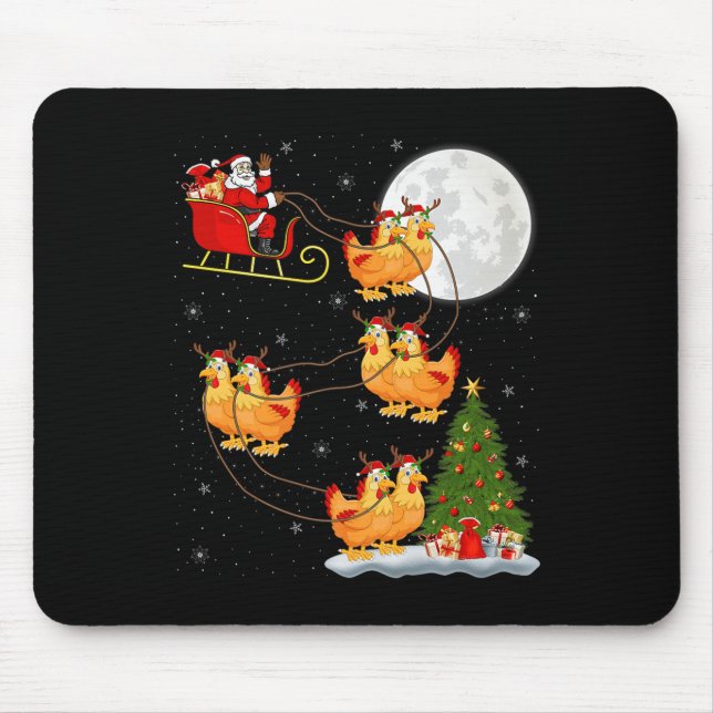 Chicken Santa Sleigh Flying Funny Magical Christma Mousepad (Vorne)