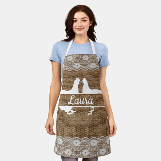 Chicken Split Monogram Lace Burlap Schürze Ihr Nam (Getragen)
