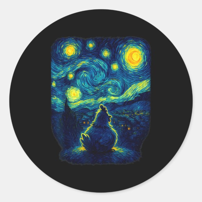 Chicken Starry Funny Night Van Gogh Farm Lover Gir Runder Aufkleber (Vorderseite)