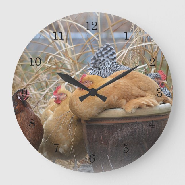 Chicken Wall Clock Große Wanduhr (Vorderseite)