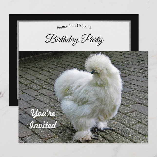 Chicken White Silkie Foto Geburtstag Einladung (Vorne/Hinten)