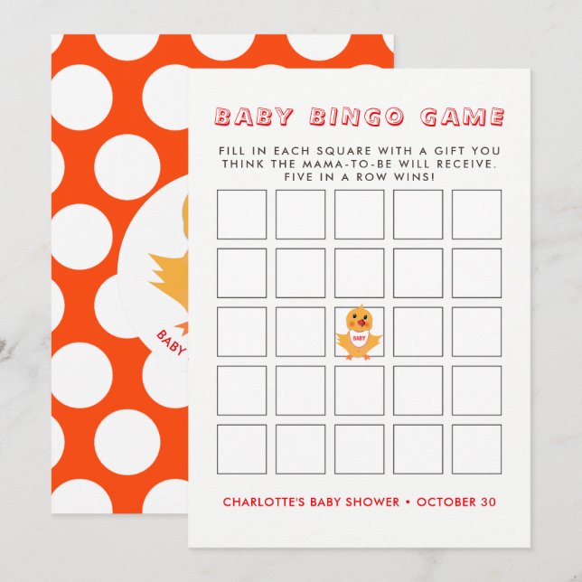 Chicken Yellow Chick Baby Dusche Bingo Spiel Einladung (Vorne/Hinten)