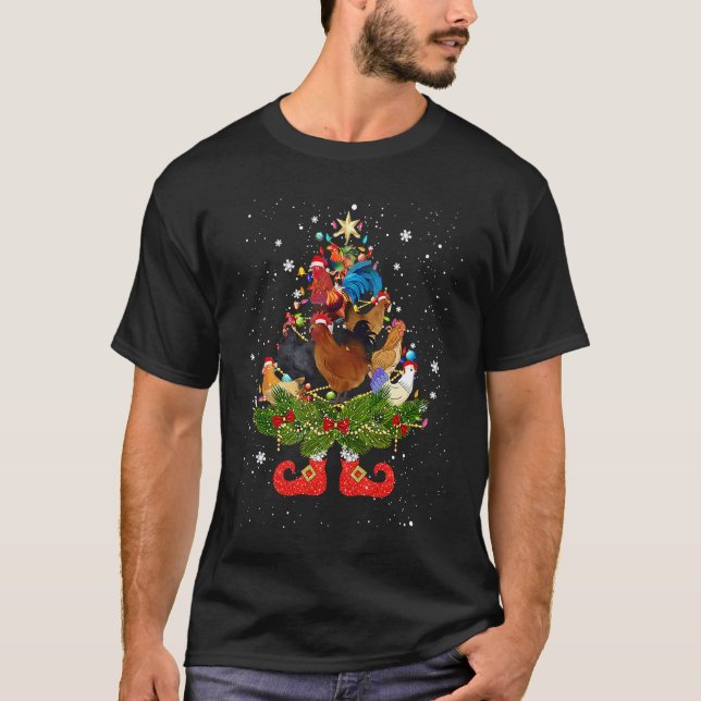 Chickens Christmas Tree Lights Cute Santa Hat T-Shirt (Vorderseite)
