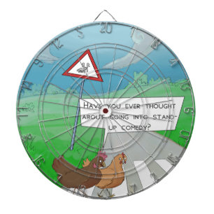 Chickens Crossing Road Funny Cartoon Dartscheibe