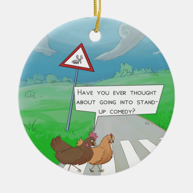Chickens Crossing Road Funny Cartoon Keramikornament (Vorne)