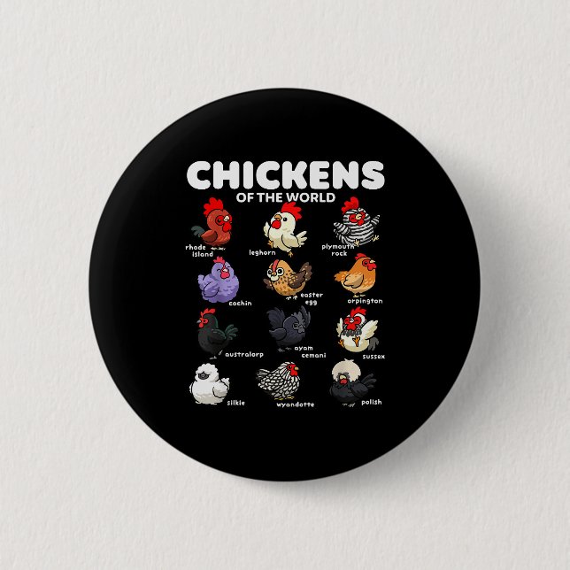 Chickens Of The World Funny Cartoon Chicken Breeds Button (Vorderseite)