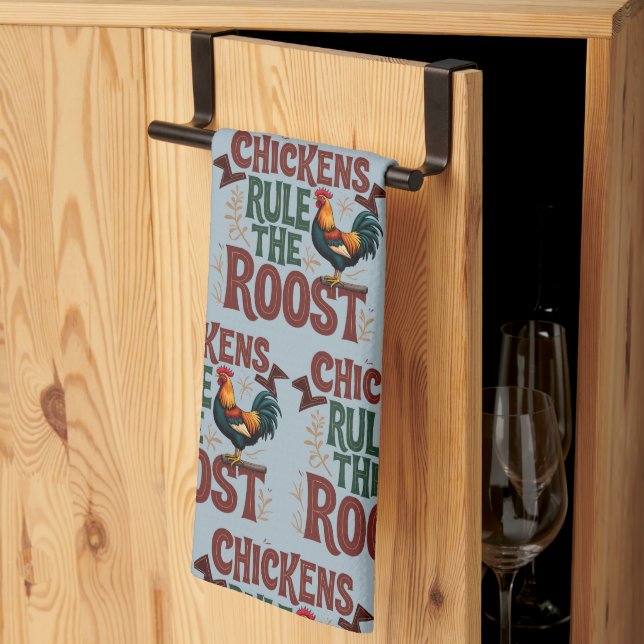Chickens Rule the Roost Rustic Farm Illustration Geschirrtuch (Drittel gefaltet)