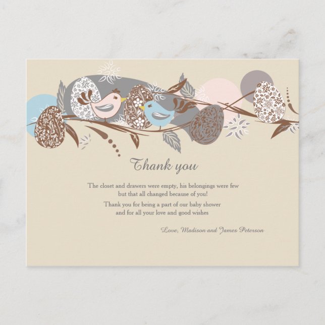 Chicks Couple Baby Dusche Danke Postcard Postkarte (Vorderseite)