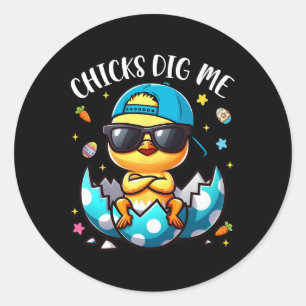 Chicks Dig Me Osterfest Coole Chicks Happy Osterto Runder Aufkleber
