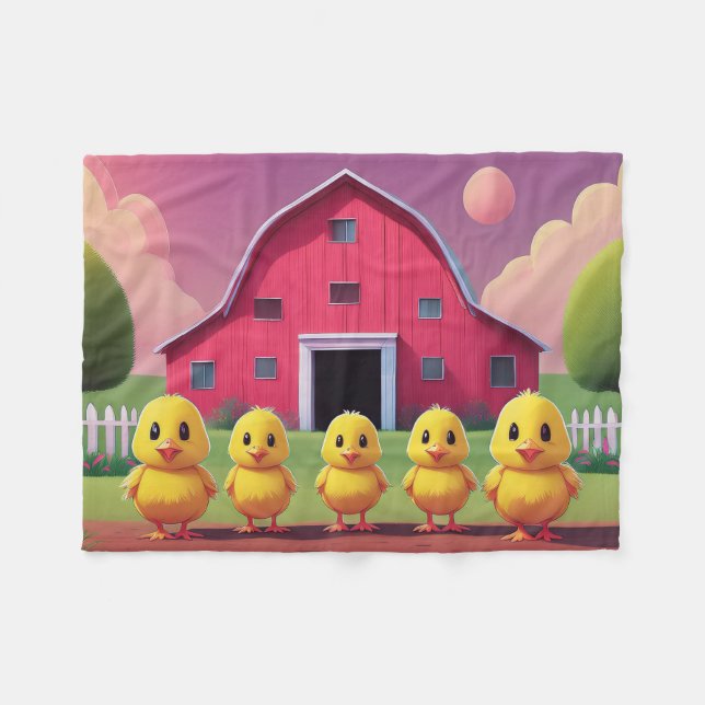 Chicks in Barnyard Happy Spring  Fleecedecke (Vorderseite (Horizontal))