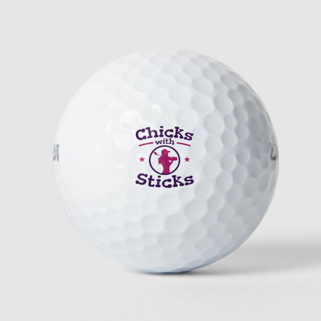 Chicks mit Sticks Golf Golf Golfer Frauen Golfball (Vorderseite)