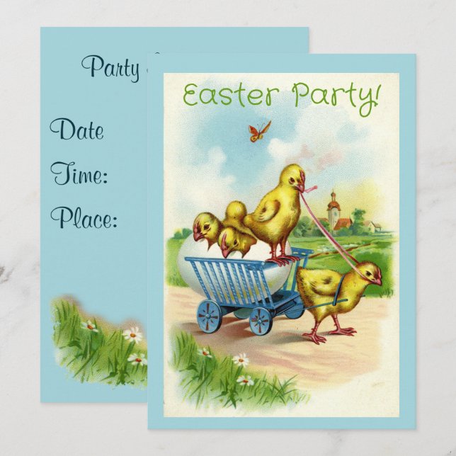 Chicky Wagon OsterParty Einladung (Vorne/Hinten)