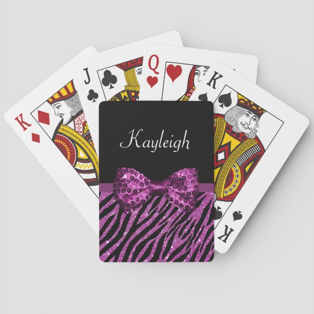 Chiclila Zebra-Druck IMITAT Glitz-Bogen mit Namen Spielkarten (Rückseite)