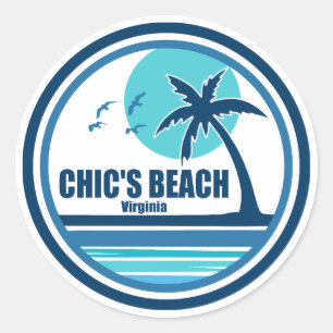 Chic's Beach Virginia Palm Tree Birds Runder Aufkleber