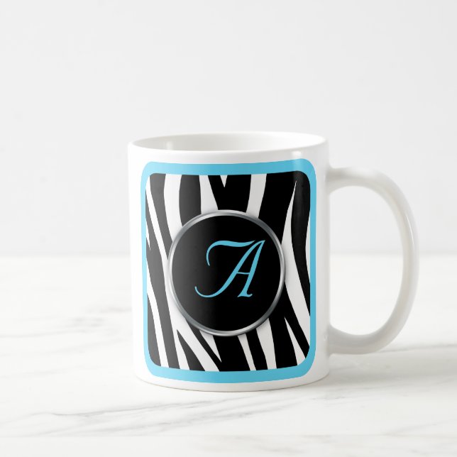 Chiczebra-Druck-Aqua-blaue Monogramm-Tasse Kaffeetasse (Rechts)