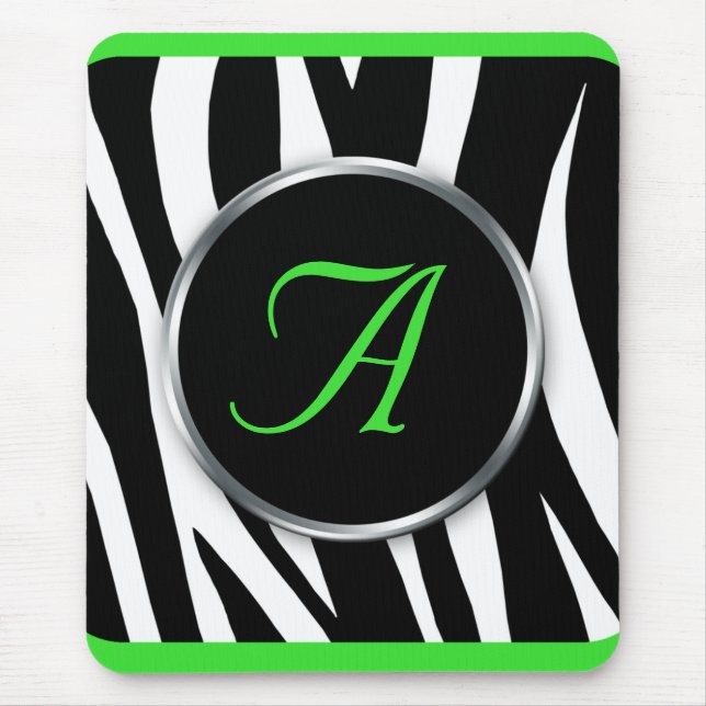 Chiczebra-Druck-Limones grünes Monogramm mousepad (Vorne)
