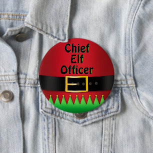 Chief Elf Officer Christmas Red Green Button