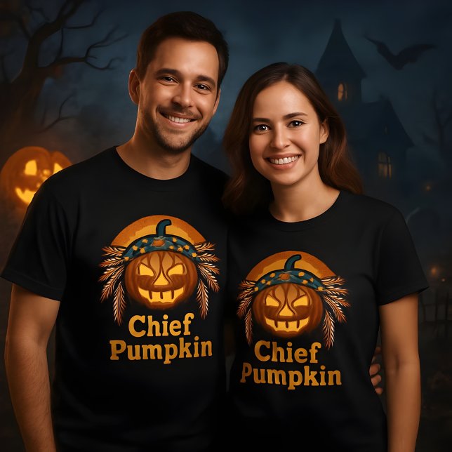 Chief Pumpkin Halloween Pumpkin Indian Head Dress T-Shirt (Von Creator hochgeladen)