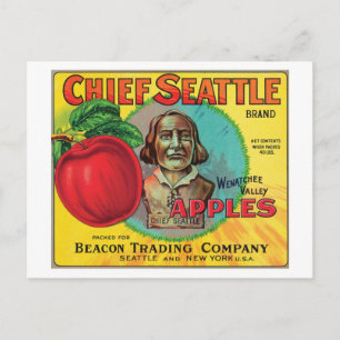 Chief Seattle Vintag Äpfel Label Postkarte