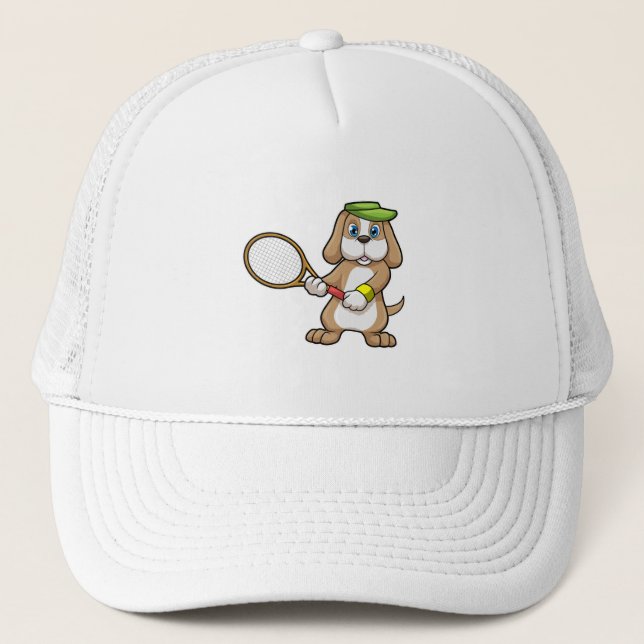 Chien à Tennis avec raquette de tennis & Casquette (Devant)